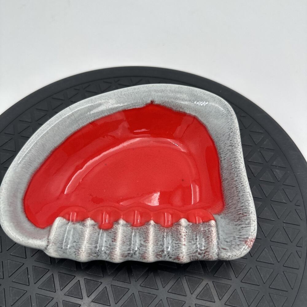 MCM Glazed Pottery Ashtray Red/Gray Drip